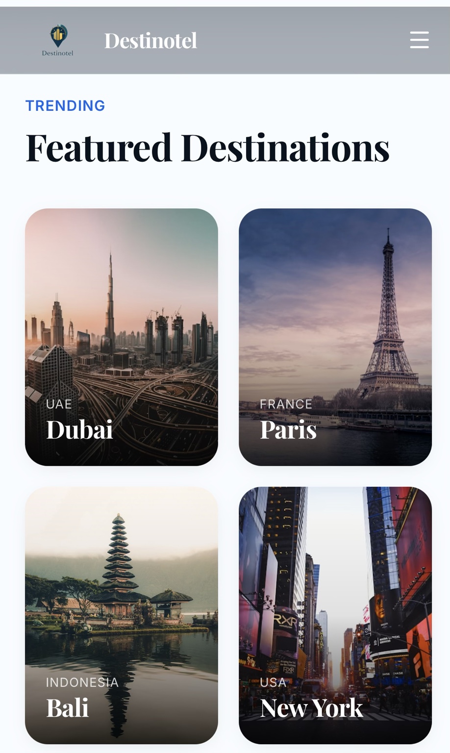 Destinotel featured destinations: Dubai, Paris, Bali and New York
